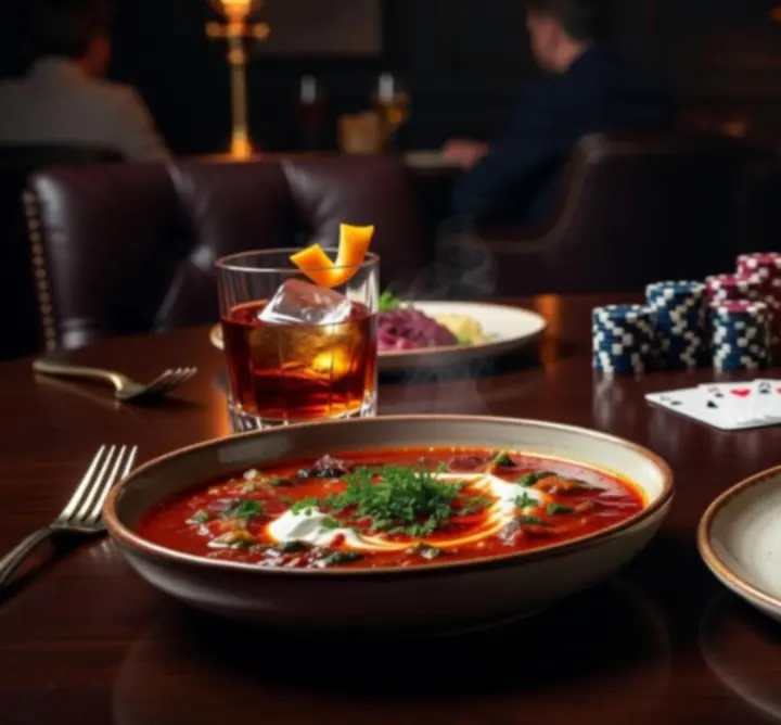 Gourmet ételek és kézműves koktélok pókerest hangulatú tálalásban