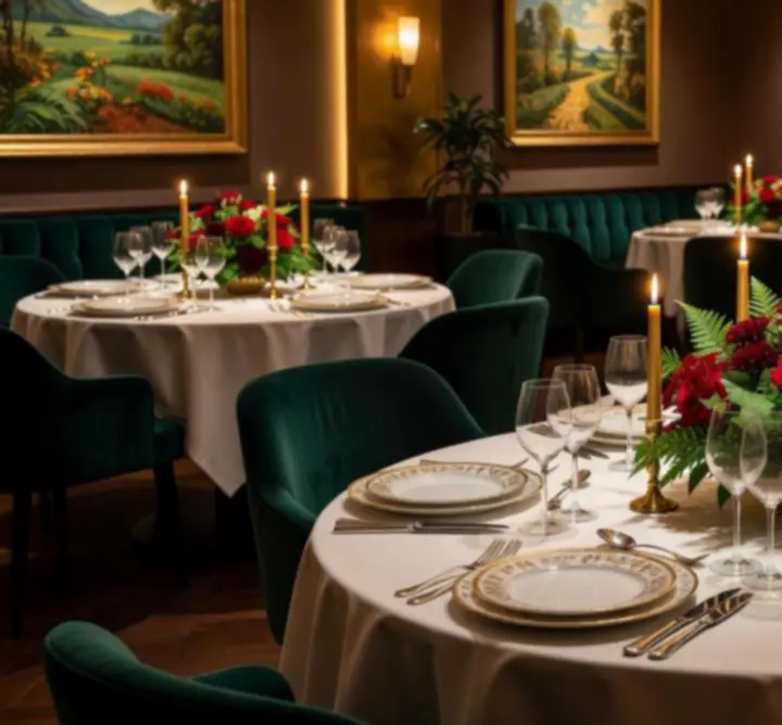 Elegáns privát rendezvényterem gyertyafénnyel megvilágítva